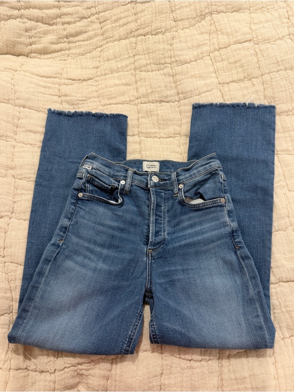 Citizens of Humanity Premium Vintage Raw Hem High Waist Button Fly Straight Jean